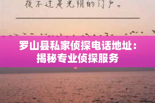 罗山县私家侦探电话地址：揭秘专业侦探服务