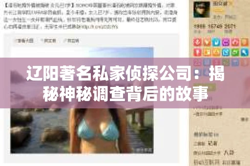 辽阳著名私家侦探公司：揭秘神秘调查背后的故事